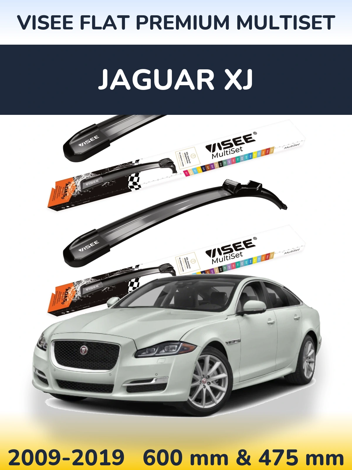 Комплект передних дворников VISEE FLAT PREMIUM MultiSet 600 & 475 мм для Jaguar XJ 2009-2019
