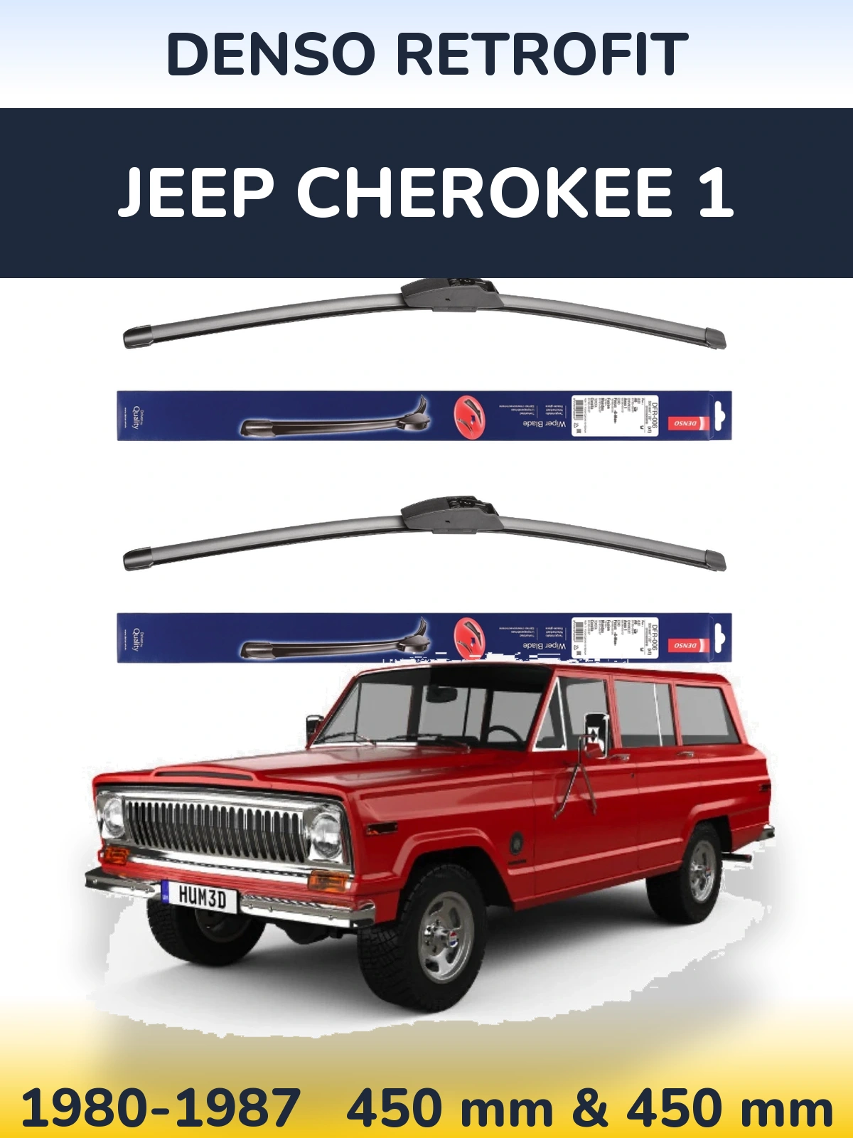 Front wiper blade set Denso Retrofit 450 & 450 mm for Jeep Cherokee 1 1980-1987