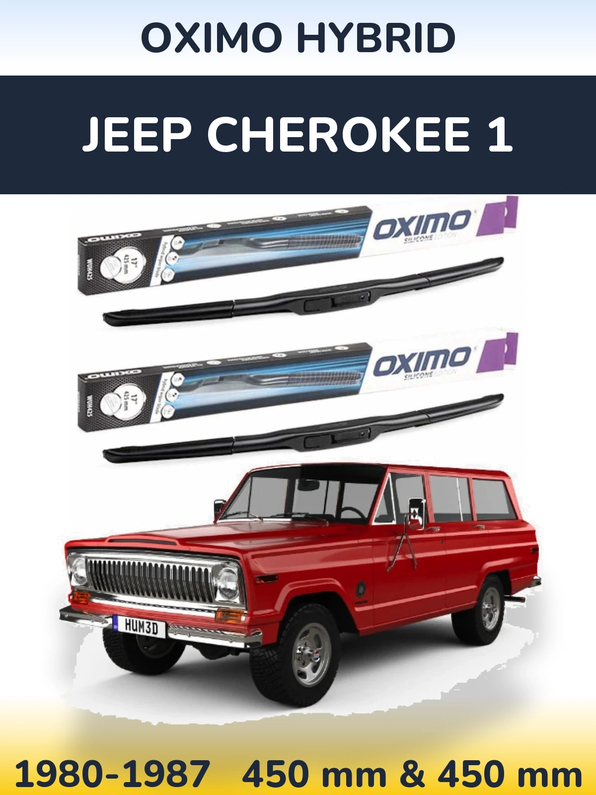 Front wiper blade set Oximo Hybrid 450 & 450 mm for Jeep Cherokee 1 1980-1987