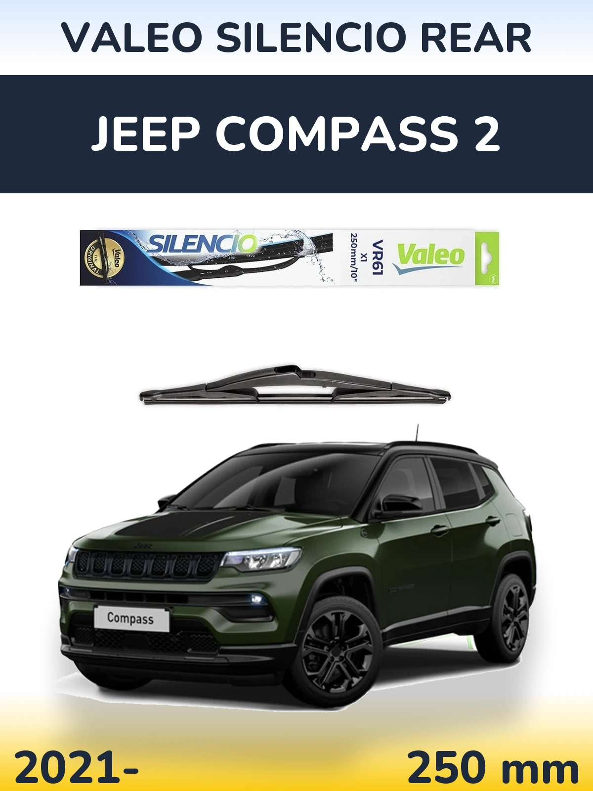 Rear wiper blade Valeo Silencio Rear 250 mm for Jeep Compass 2 2021-2026