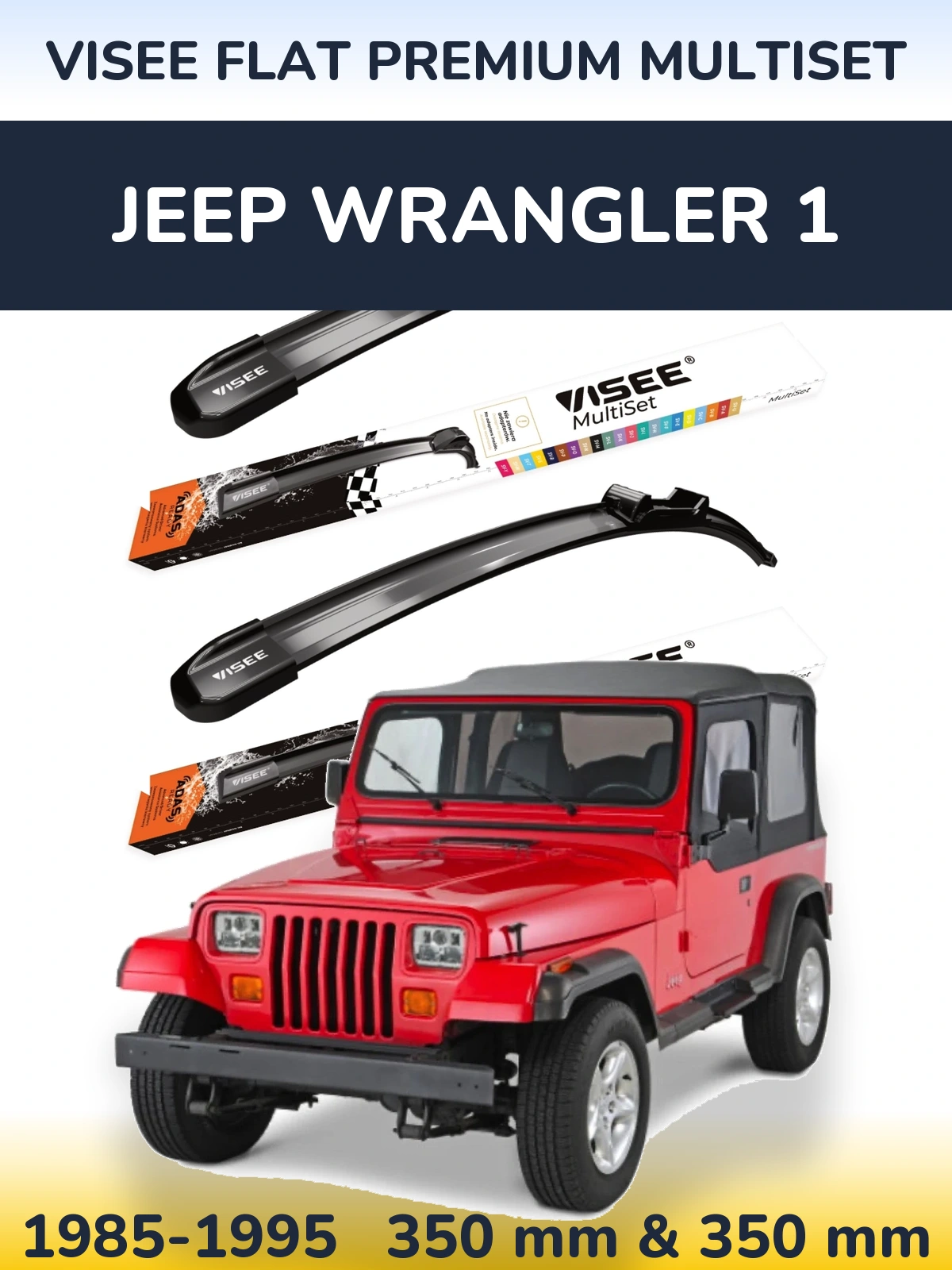 Front wiper blade set VISEE FLAT PREMIUM MultiSet 350 & 350 mm for Jeep Wrangler 1 1985-1995