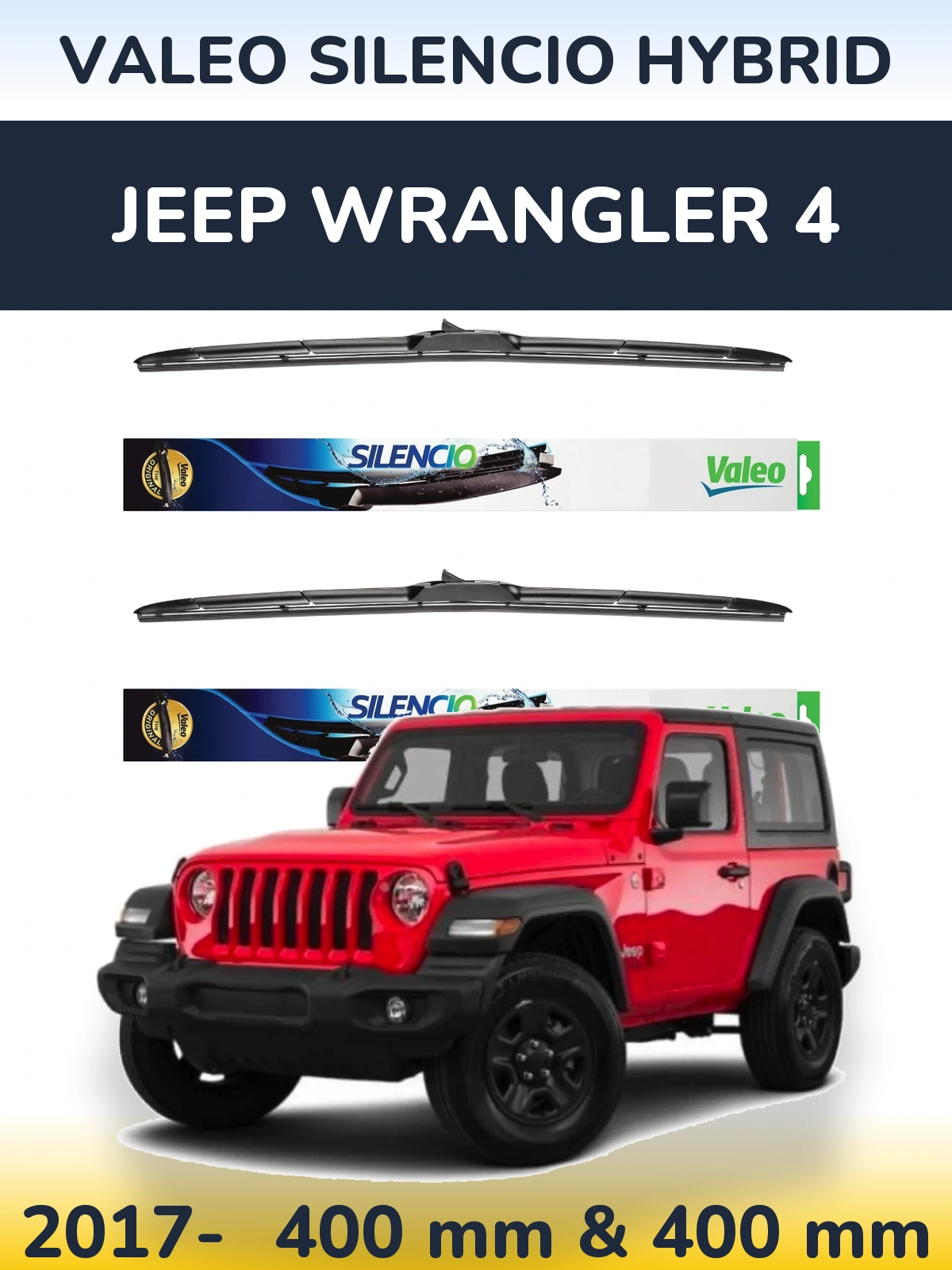 Комплект передніх щіток Valeo Silencio Hybrid 400 & 400 мм для Jeep Wrangler 4 2017-2026
