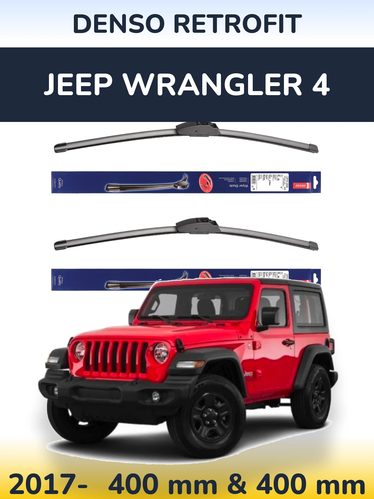 Front wiper blade set Denso Retrofit 400 & 400 mm for Jeep Wrangler 4 2017-2026