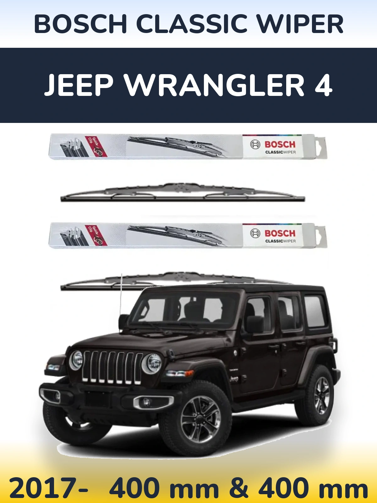 Front wiper blade set BOSCH Classic Wiper 400 & 400 mm for Jeep Wrangler 4 2017-2026