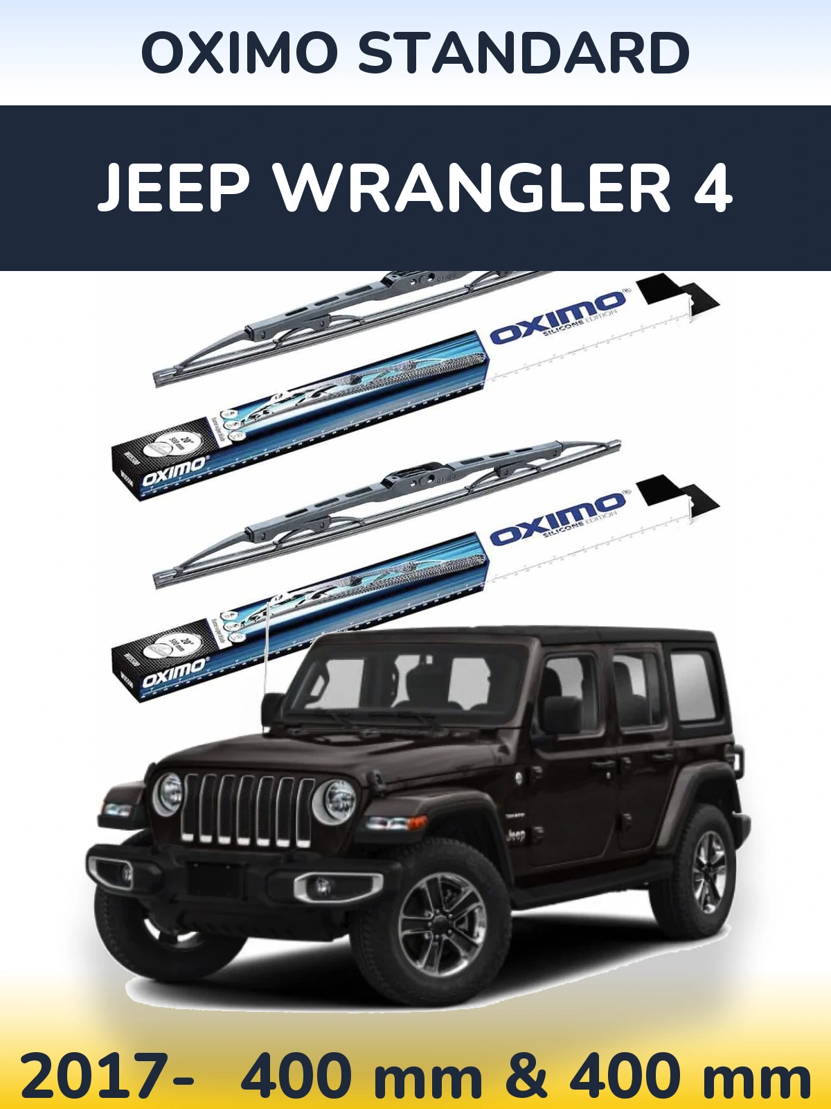 Front wiper blade set Oximo Standard 400 & 400 mm for Jeep Wrangler 4 2017-2026