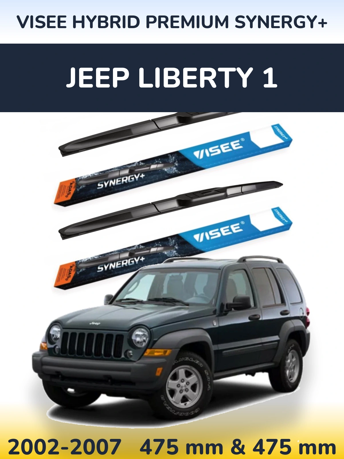 Front wiper blade set VISEE HYBRID PREMIUM SYNERGY+ 475 & 475 mm for Jeep Liberty 1 2002-2007