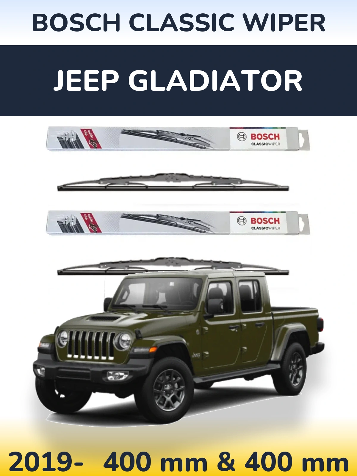Front wiper blade set BOSCH Classic Wiper 400 & 400 mm for Jeep Gladiator 2019-2026