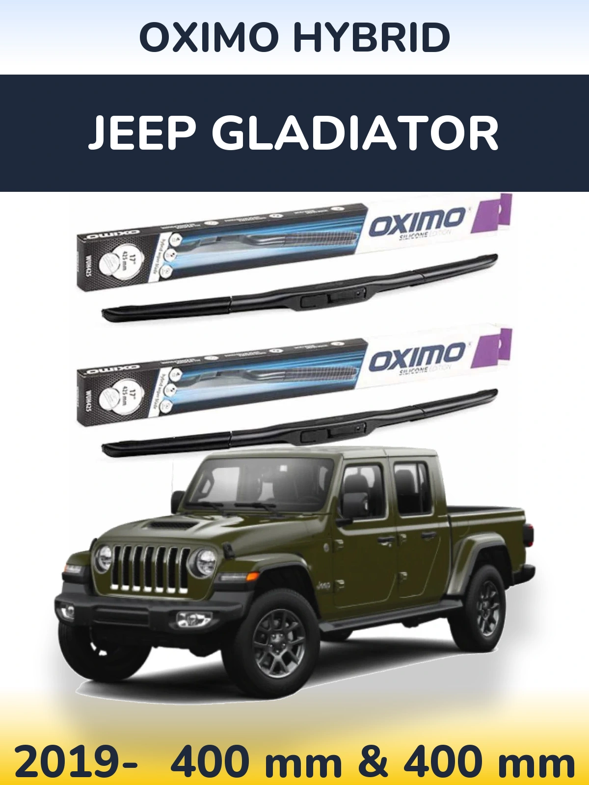 Front wiper blade set Oximo Hybrid 400 & 400 mm for Jeep Gladiator 2019-2026