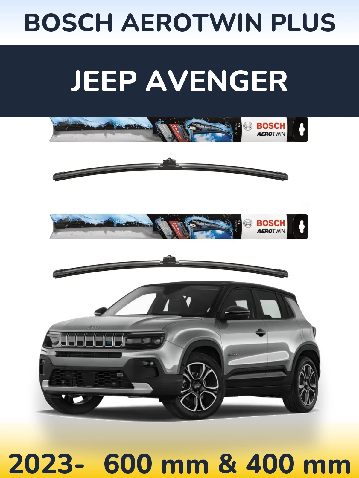Front wiper blade set BOSCH AeroTwin Plus 600 & 400 mm for Jeep Avenger 2023-2026