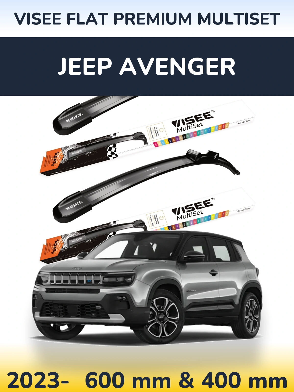 Комплект передніх щіток VISEE FLAT PREMIUM MultiSet 600 & 400 мм для Jeep Avenger 2023-2026