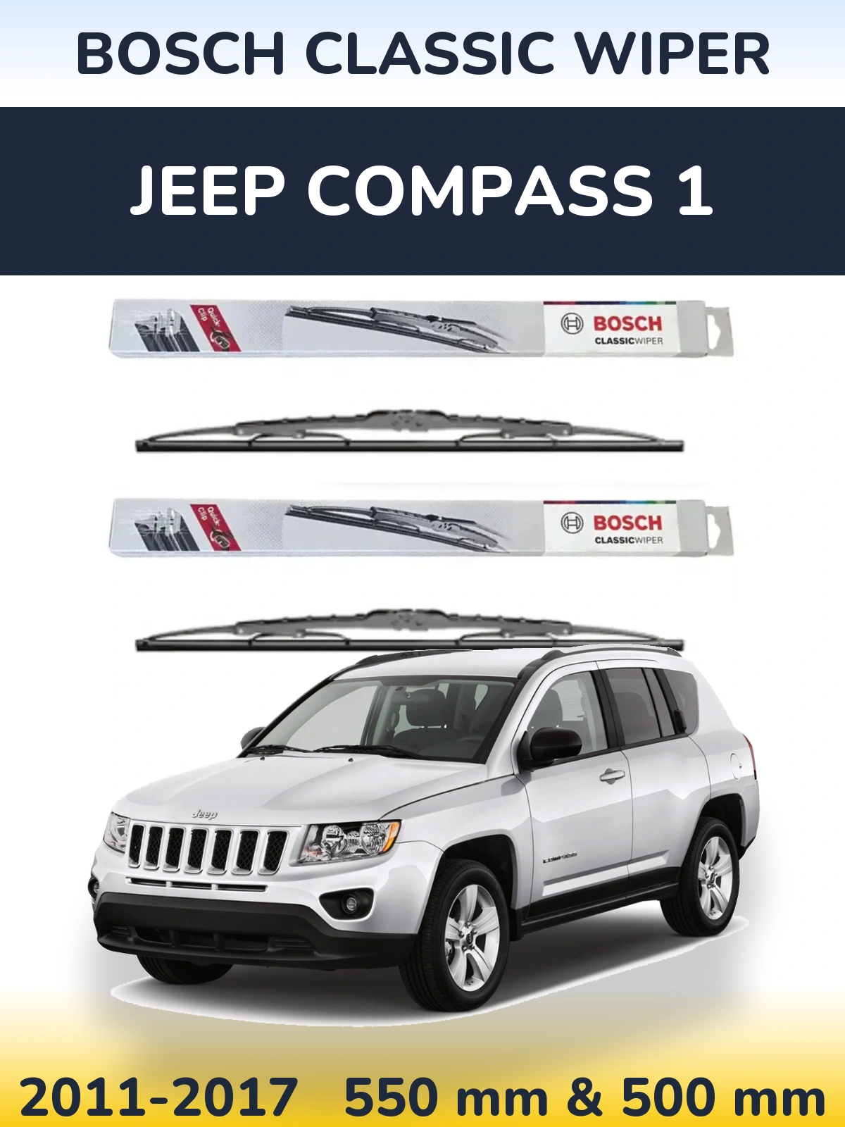 Комплект передних дворников BOSCH Classic Wiper 550 & 500 мм для Jeep Compass 1 2011-2017