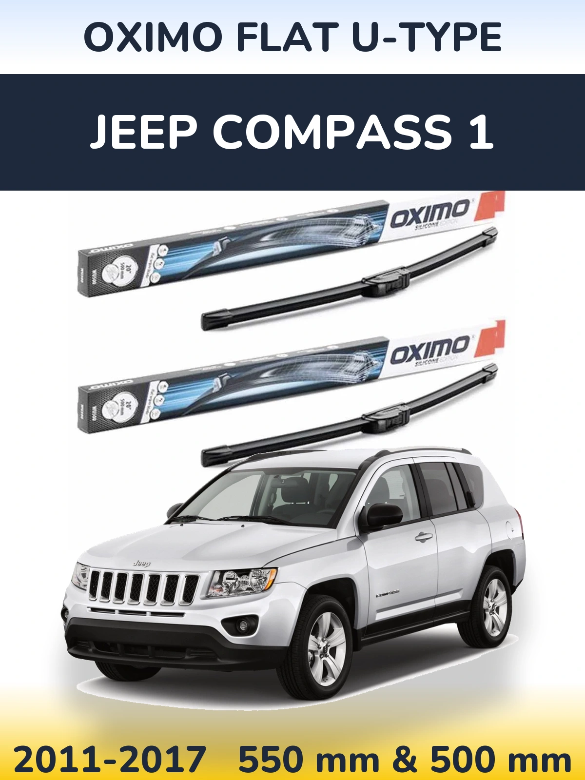 Front wiper blade set Oximo Flat U-type 550 & 500 mm for Jeep Compass 1 2011-2017