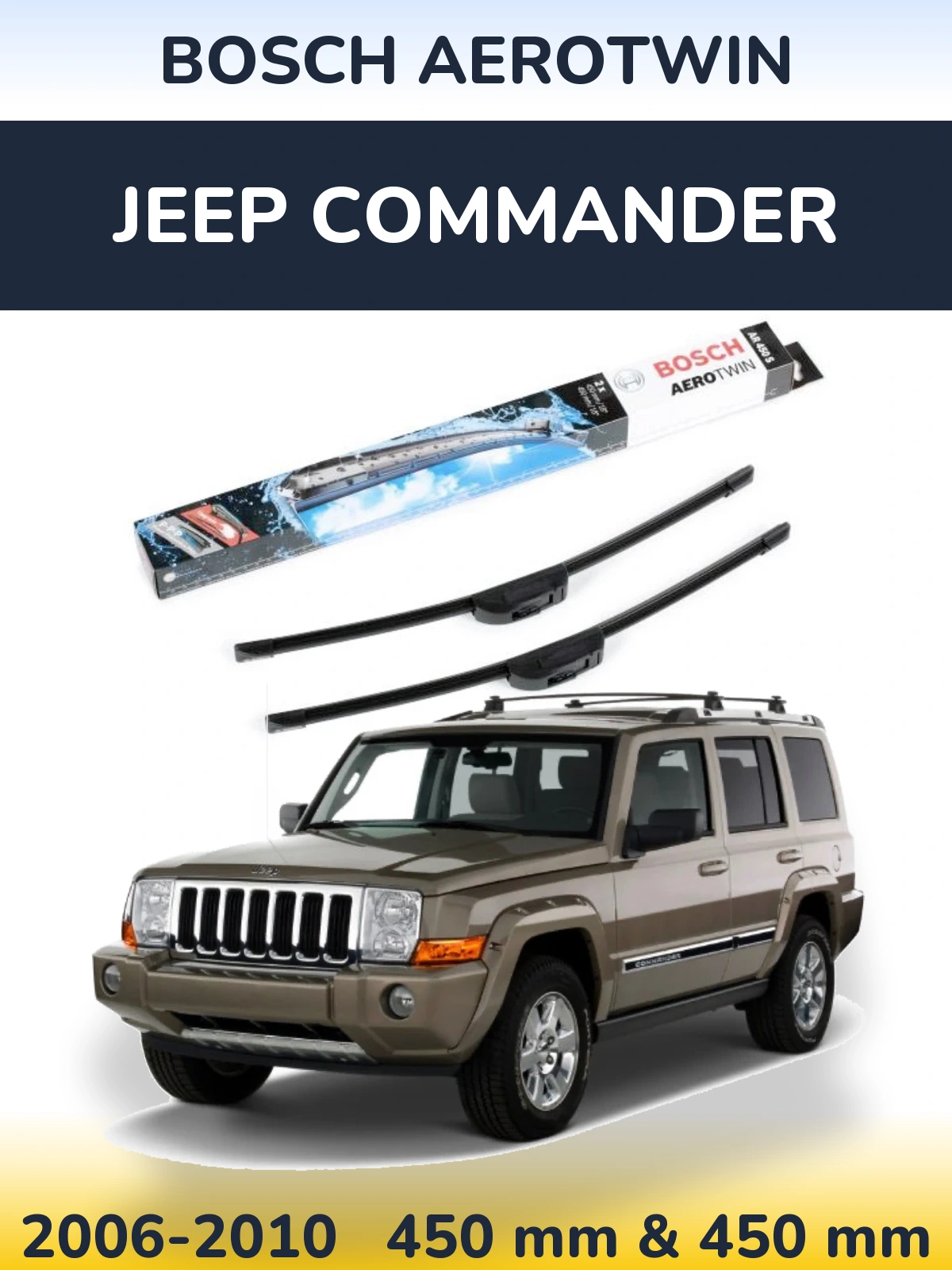 Front wiper blade set BOSCH AeroTwin 450 & 450 mm for Jeep Commander 2006-2010