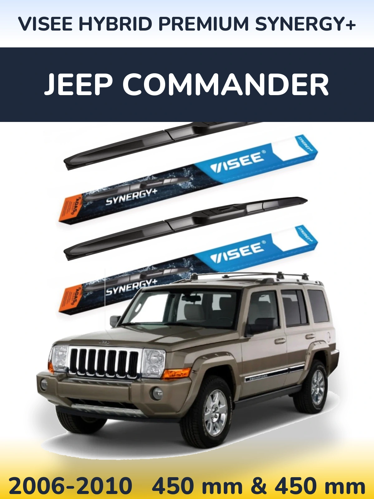 Front wiper blade set VISEE HYBRID PREMIUM SYNERGY+ 450 & 450 mm for Jeep Commander 2006-2010