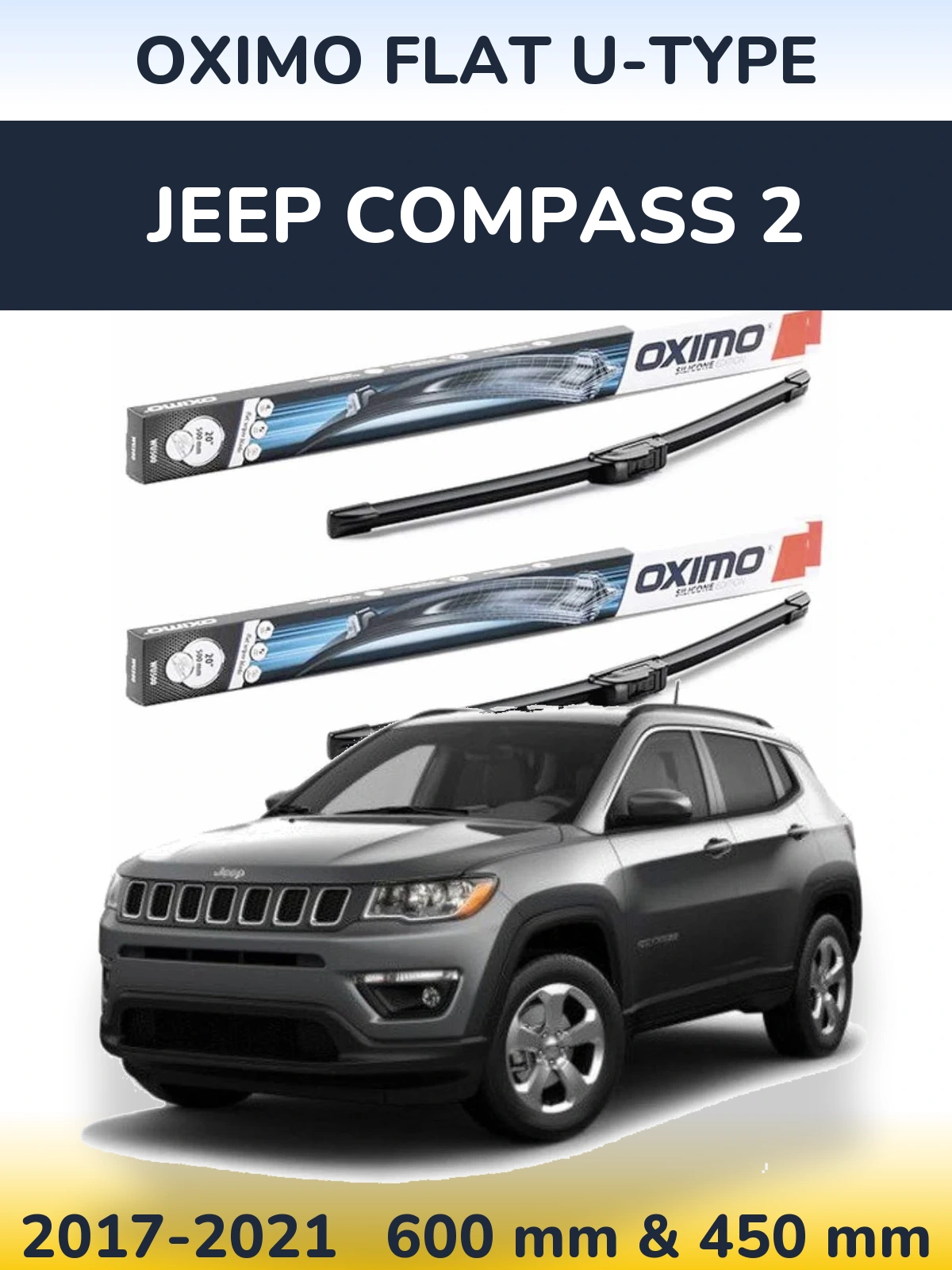Front wiper blade set Oximo Flat U-type 600 & 450 mm for Jeep Compass 2 2017-2021
