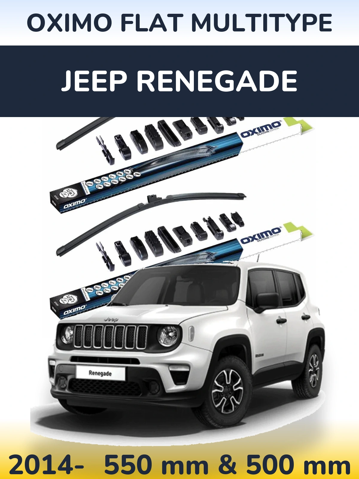 Front wiper blade set Oximo Flat MultiTipoe 550 & 500 mm for Jeep Renegade 2014-2026