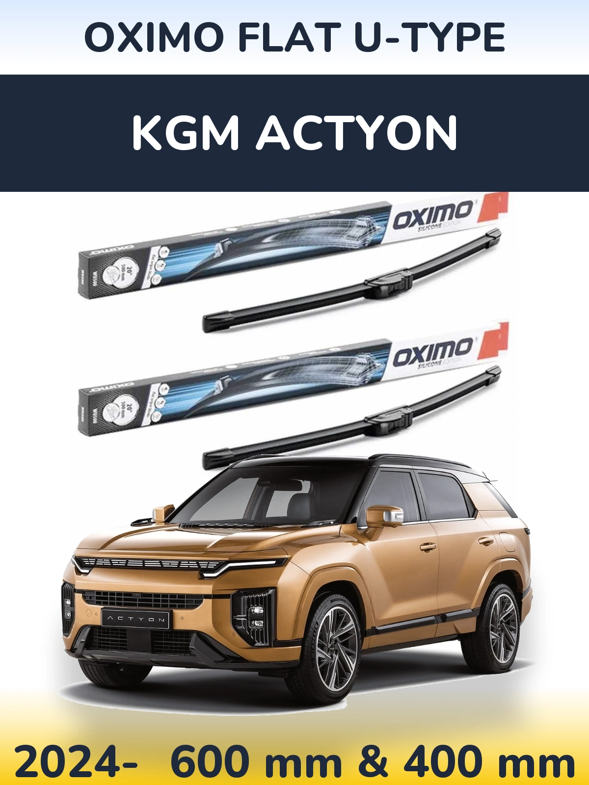 Front wiper blade set Oximo Flat U-type 600 & 400 mm for KGM Actyon 2024-2026