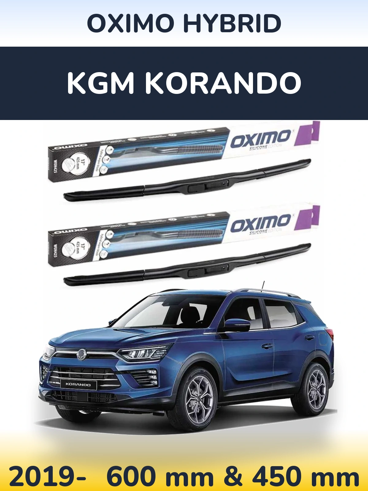Комплект передних дворников Oximo Hybrid 600 & 450 мм для KGM Korando 2019-2026