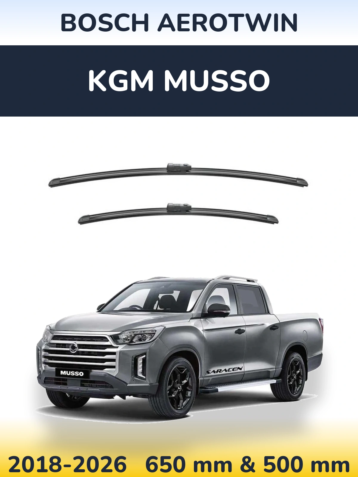 Комплект передних дворников BOSCH AeroTwin 650 & 500 мм для KGM Musso 2018-2026