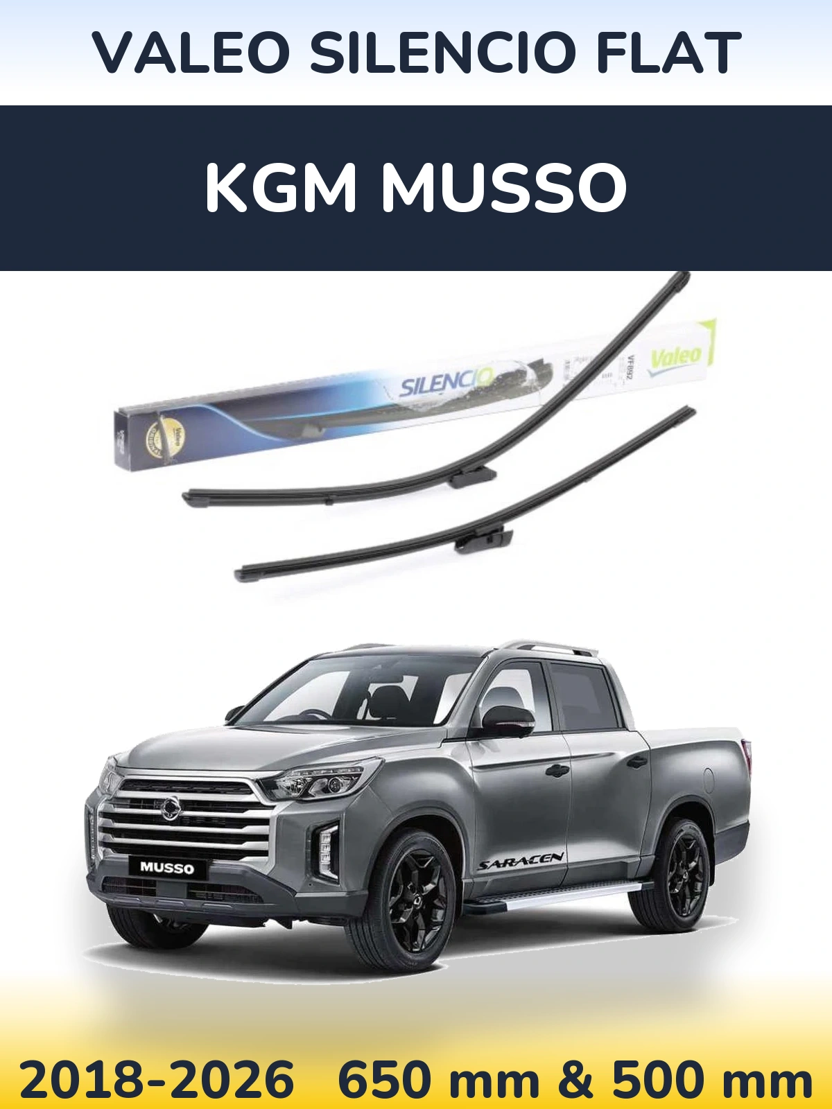 Комплект передних дворников Valeo Silencio Flat 630 & 500 мм для KGM Musso 2018-2026