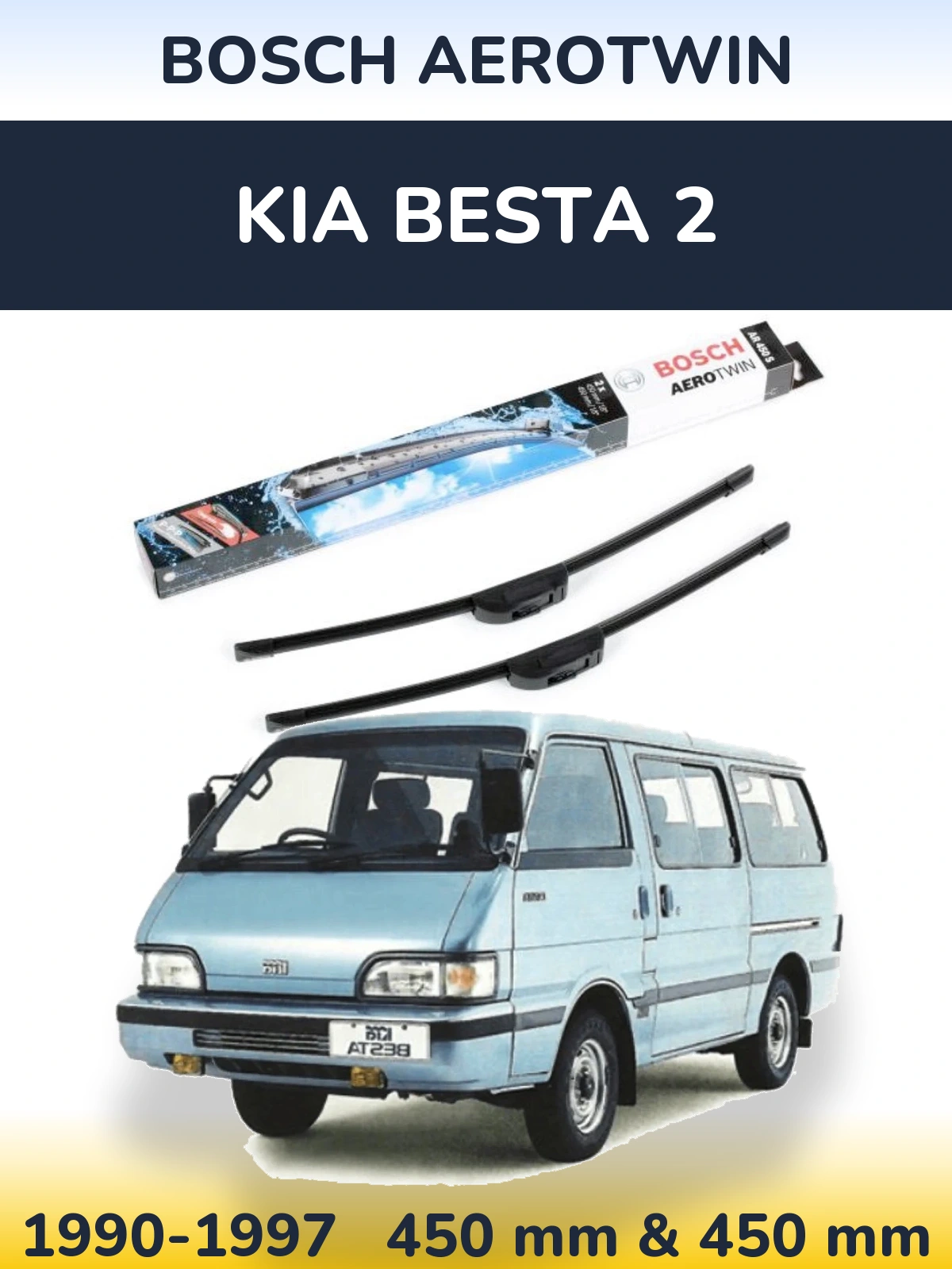 Front wiper blade set BOSCH AeroTwin 450 & 450 mm for KIA Besta 2 1990-1997