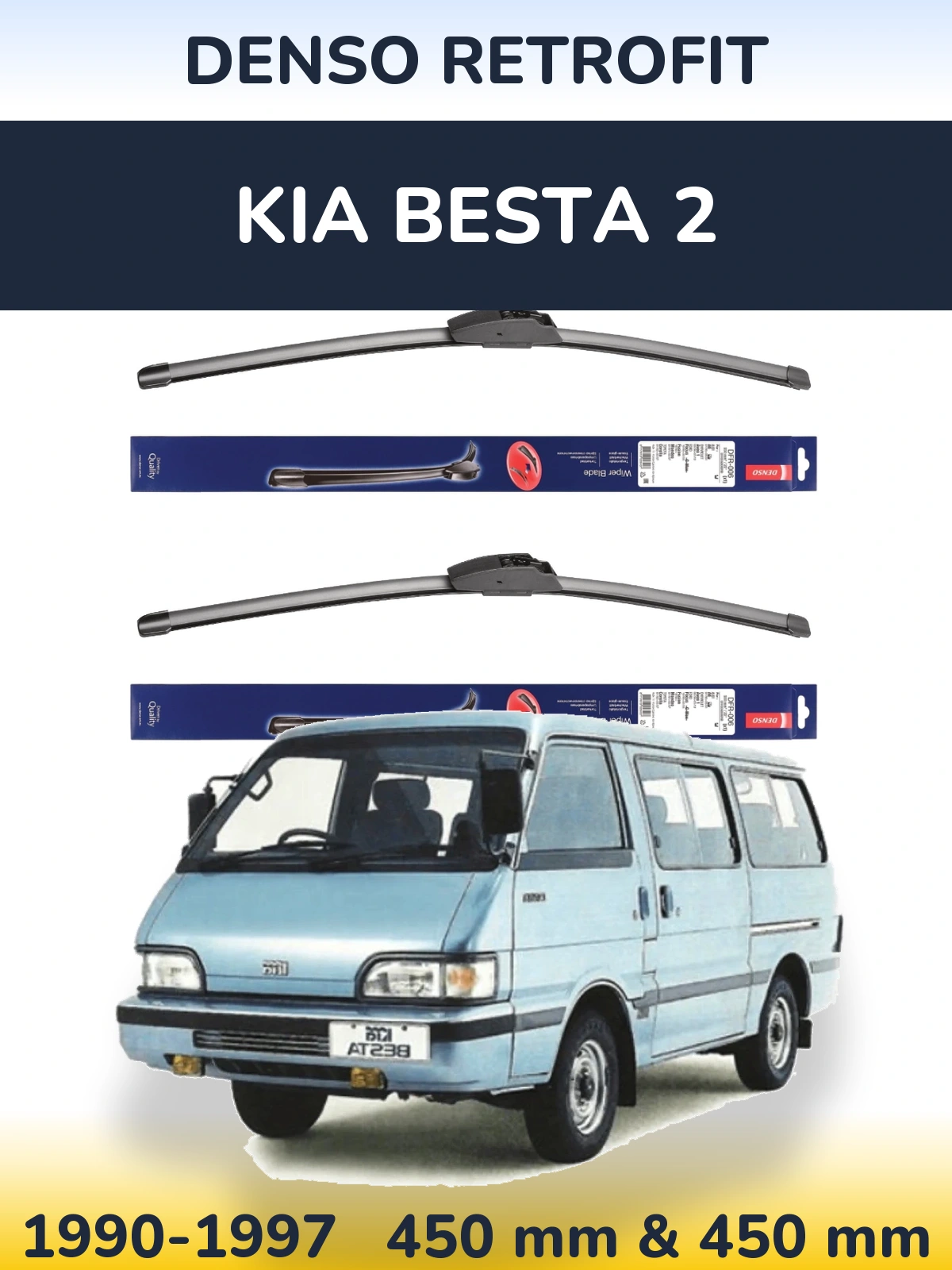 Front wiper blade set Denso Retrofit 450 & 450 mm for KIA Besta 2 1990-1997