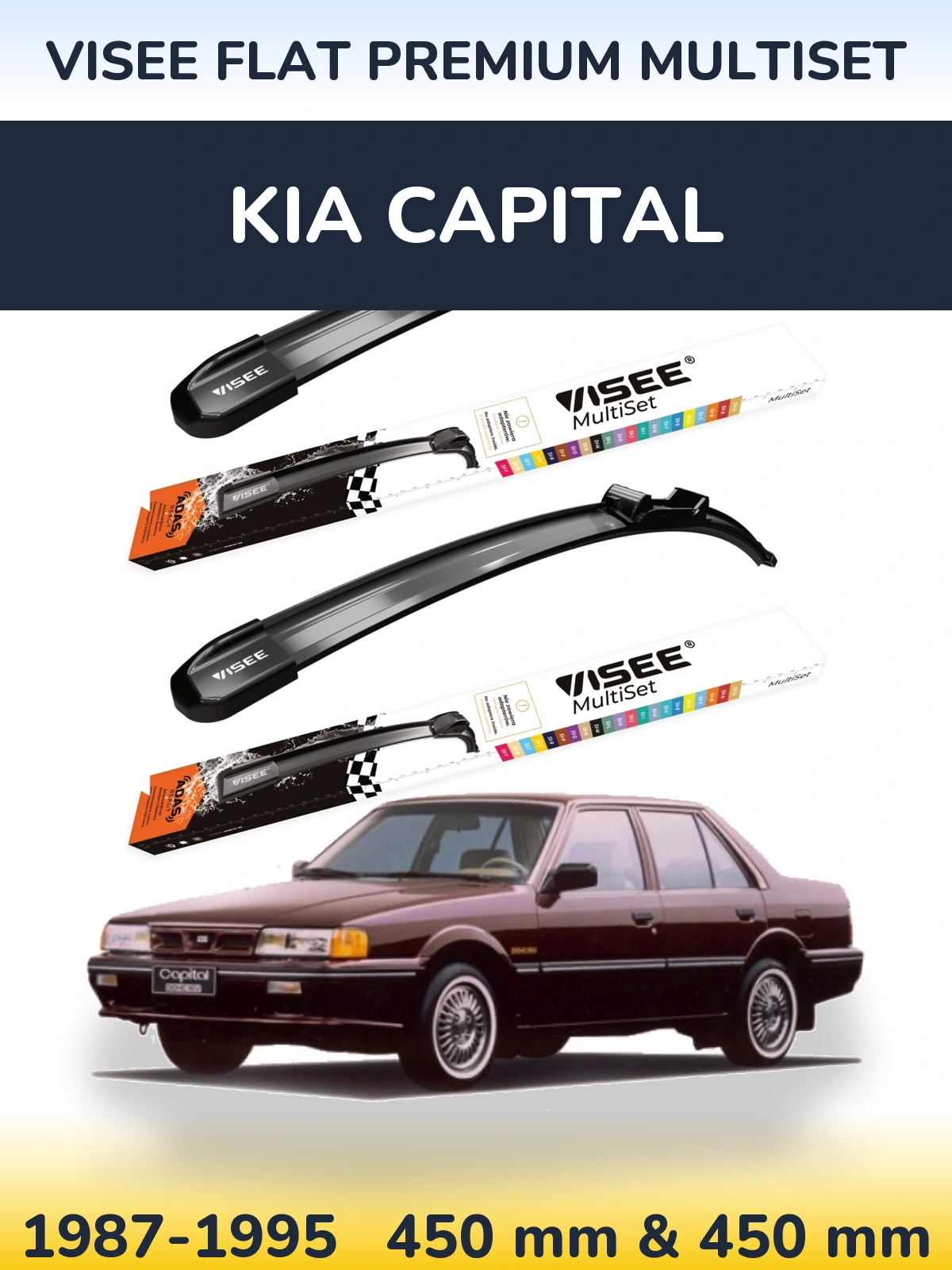 Front wiper blade set VISEE FLAT PREMIUM MultiSet 450 & 450 mm for KIA Capital 1987-1995