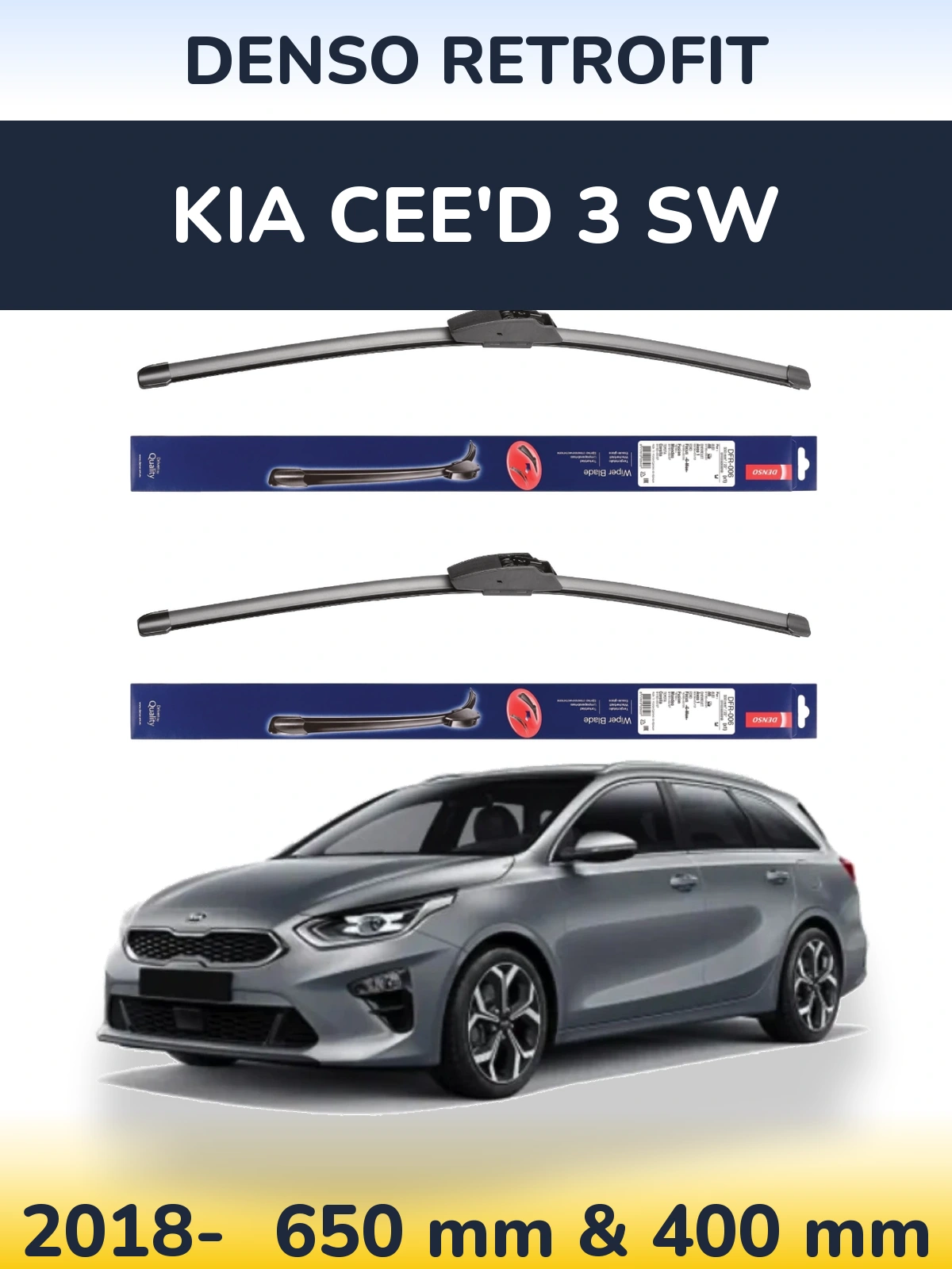 Front wiper blade set Denso Retrofit 650 & 400 mm for KIA Cee'd 3 SW 2018-2026