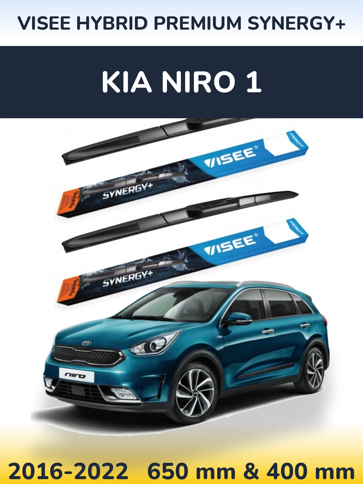 Front wiper blade set VISEE HYBRID PREMIUM SYNERGY+ 650 & 400 mm for KIA Niro 1 2016-2022