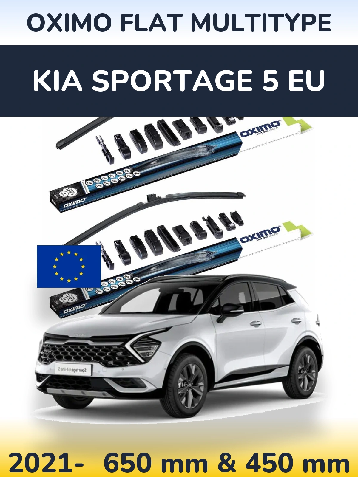 Front wiper blade set Oximo Flat MultiTipoe 650 & 450 mm for KIA Sportage 5 EU 2021-2026