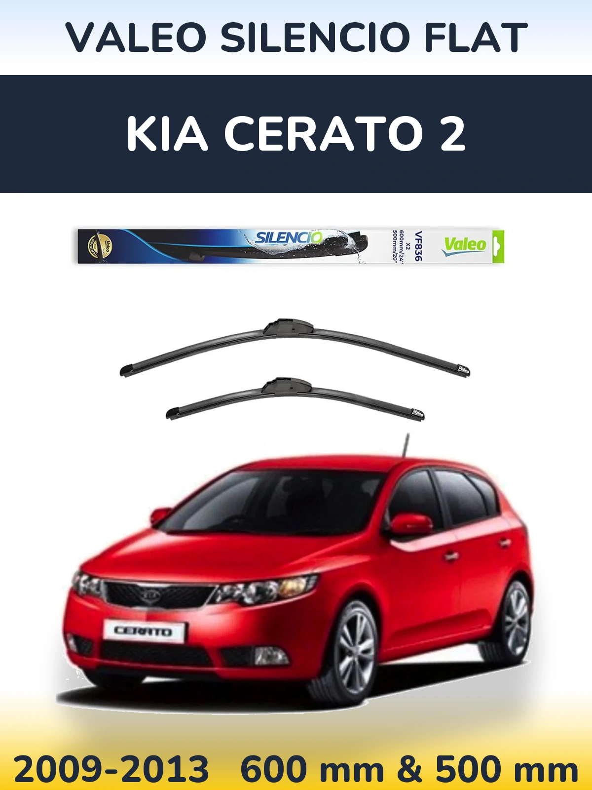 Front wiper blade set Valeo Silencio Flat 600 & 500 mm for KIA Cerato 2 2009-2013