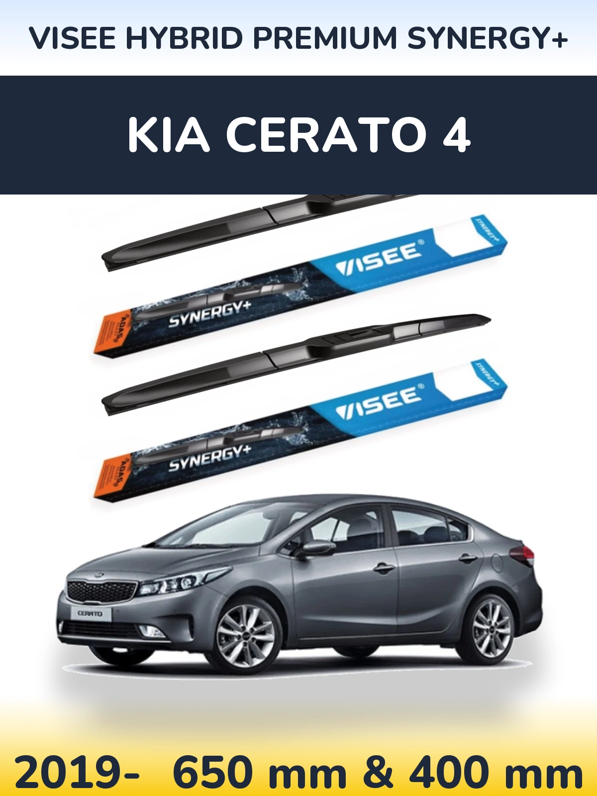Front wiper blade set VISEE HYBRID PREMIUM SYNERGY+ 650 & 400 mm for KIA Cerato 4 2019-2026