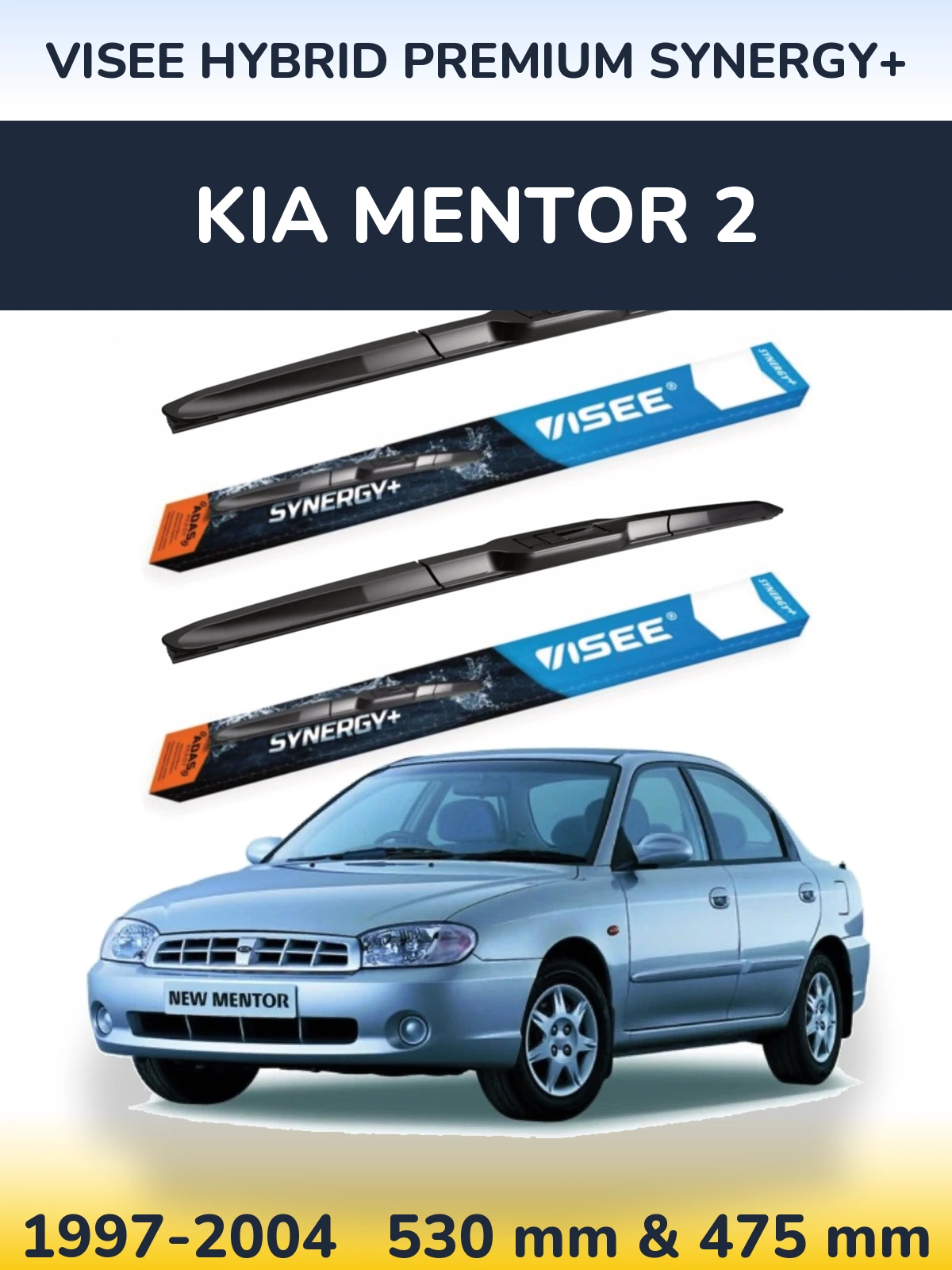 Front wiper blade set VISEE HYBRID PREMIUM SYNERGY+ 530 & 475 mm for KIA Mentor 2 1997-2004