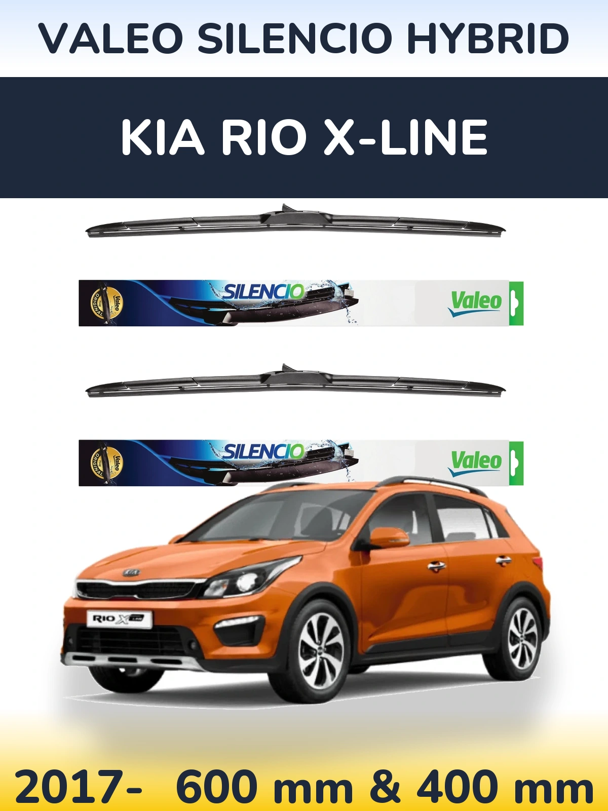 Front wiper blade set Valeo Silencio Hybrid 600 & 400 mm for KIA Rio X-Line 2017-2026