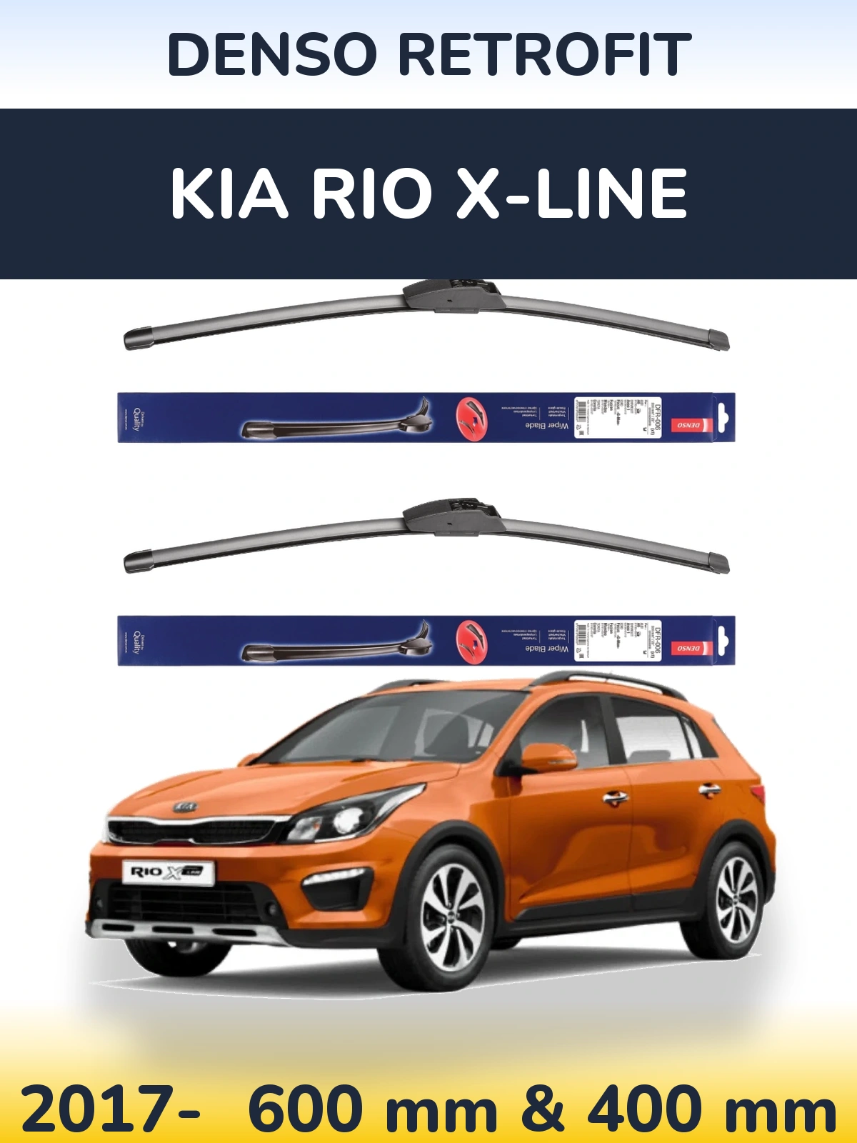 Front wiper blade set Denso Retrofit 600 & 400 mm for KIA Rio X-Line 2017-2026