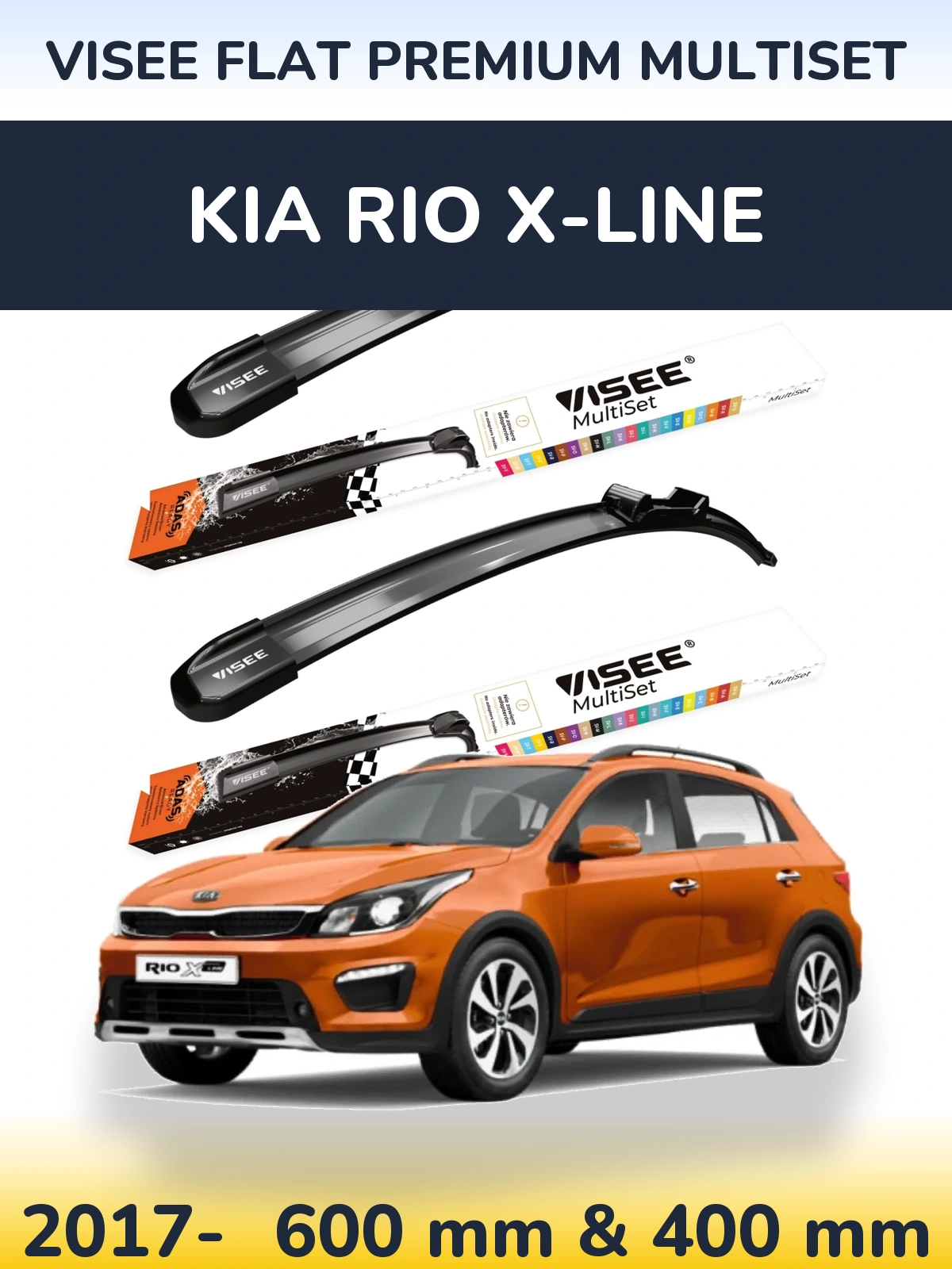 Front wiper blade set VISEE FLAT PREMIUM MultiSet 600 & 400 mm for KIA Rio X-Line 2017-2026
