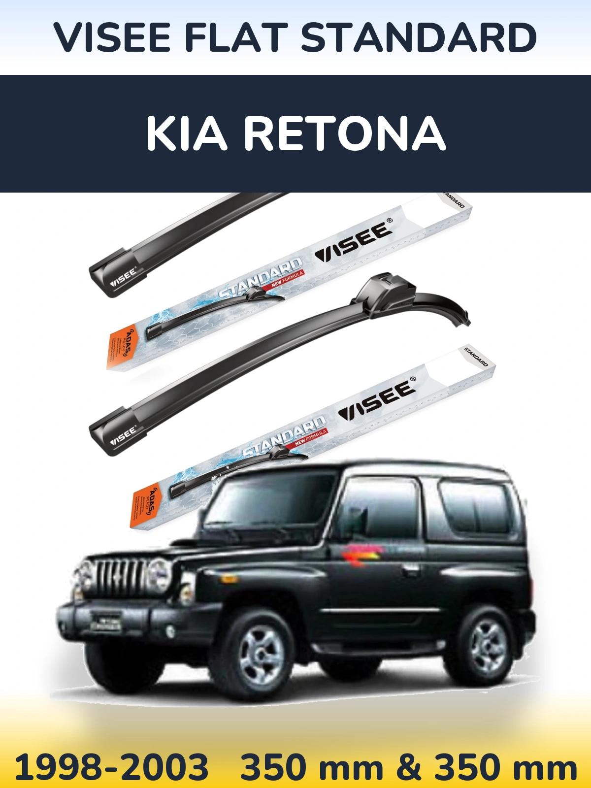Front wiper blade set VISEE FLAT STANDARD 350 & 350 mm for KIA Retona 1998-2003