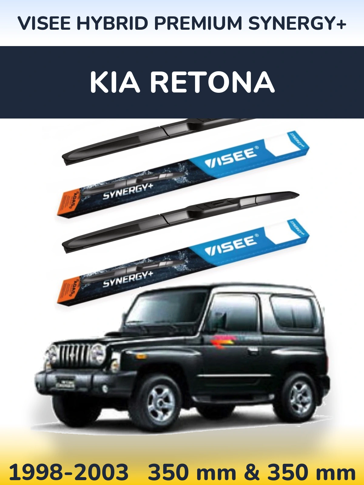 Front wiper blade set VISEE HYBRID PREMIUM SYNERGY+ 350 & 350 mm for KIA Retona 1998-2003