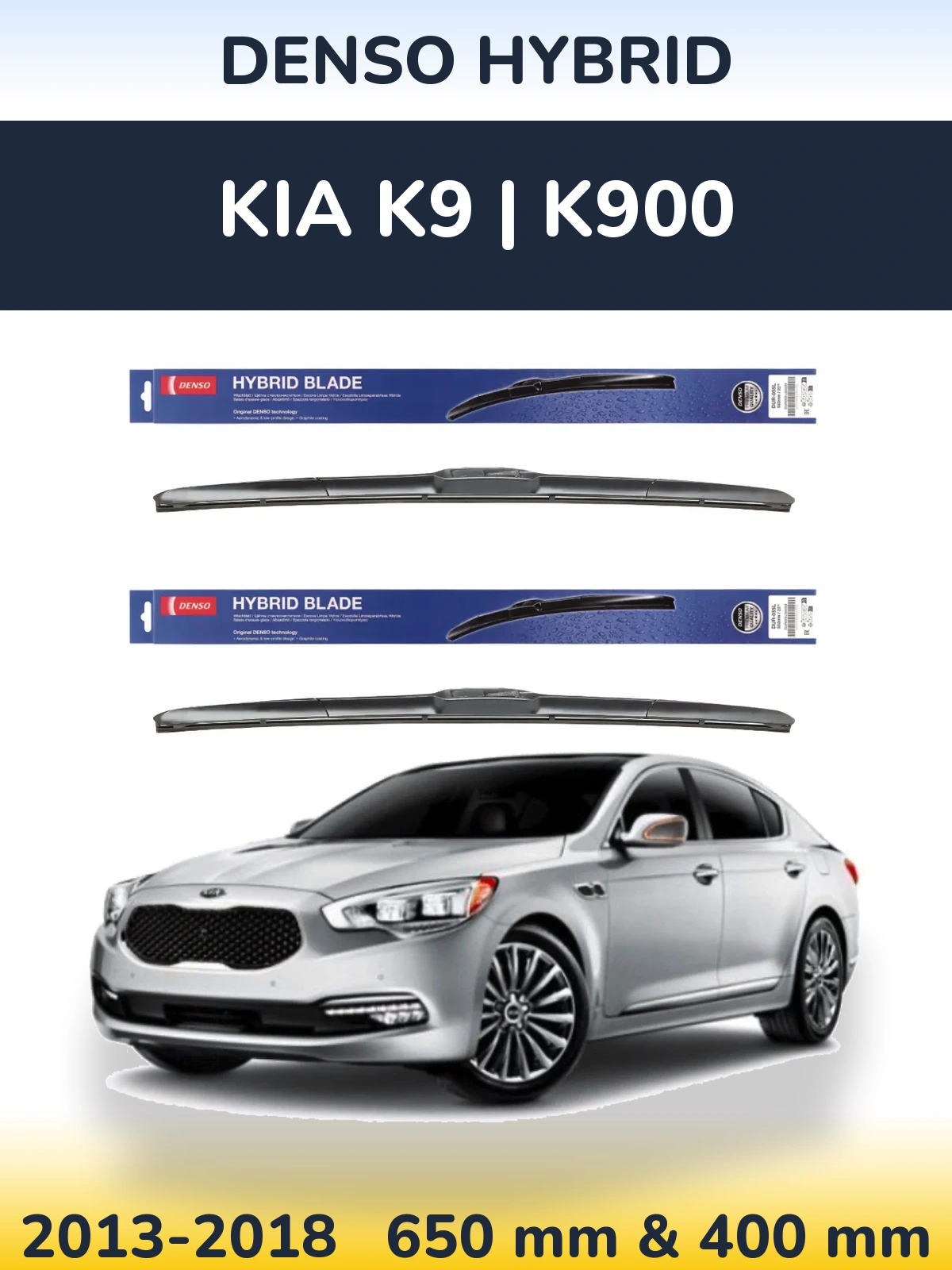 Front wiper blade set Denso Hybrid 650 & 400 mm for KIA K9 | K900 2013-2018