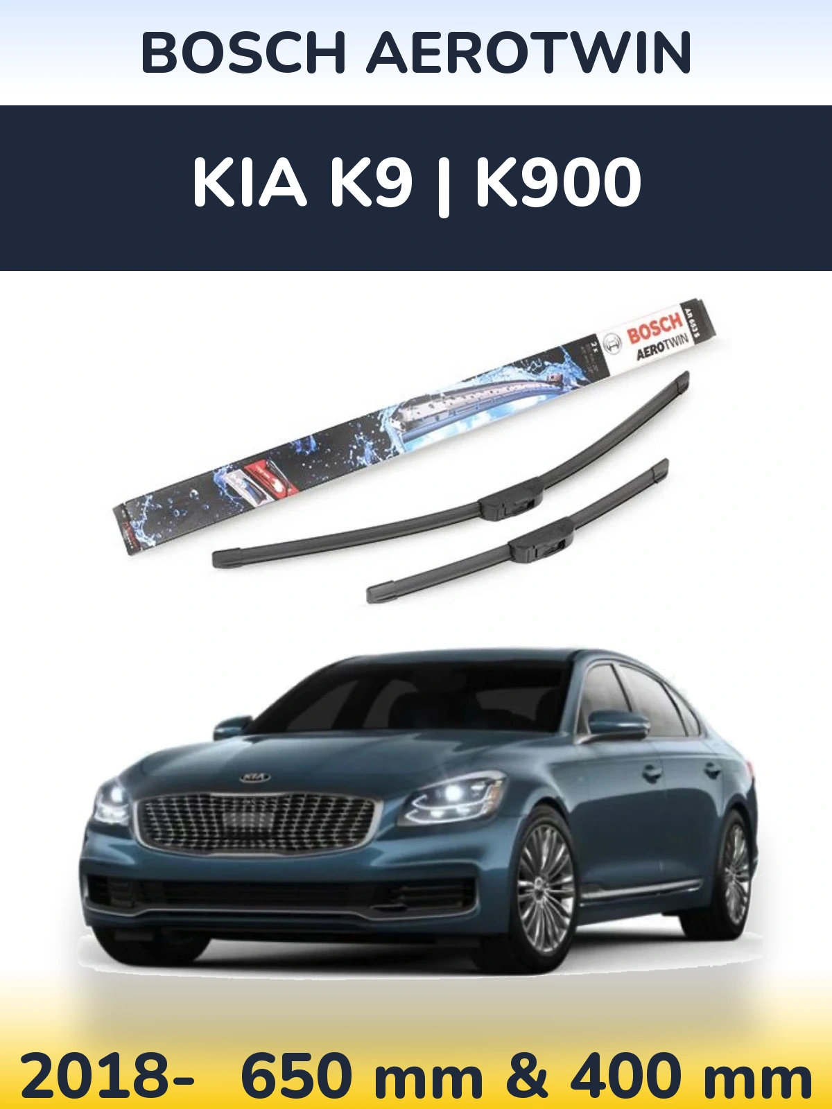 Front wiper blade set BOSCH AeroTwin 650 & 400 mm for KIA K9 | K900 2018-2026