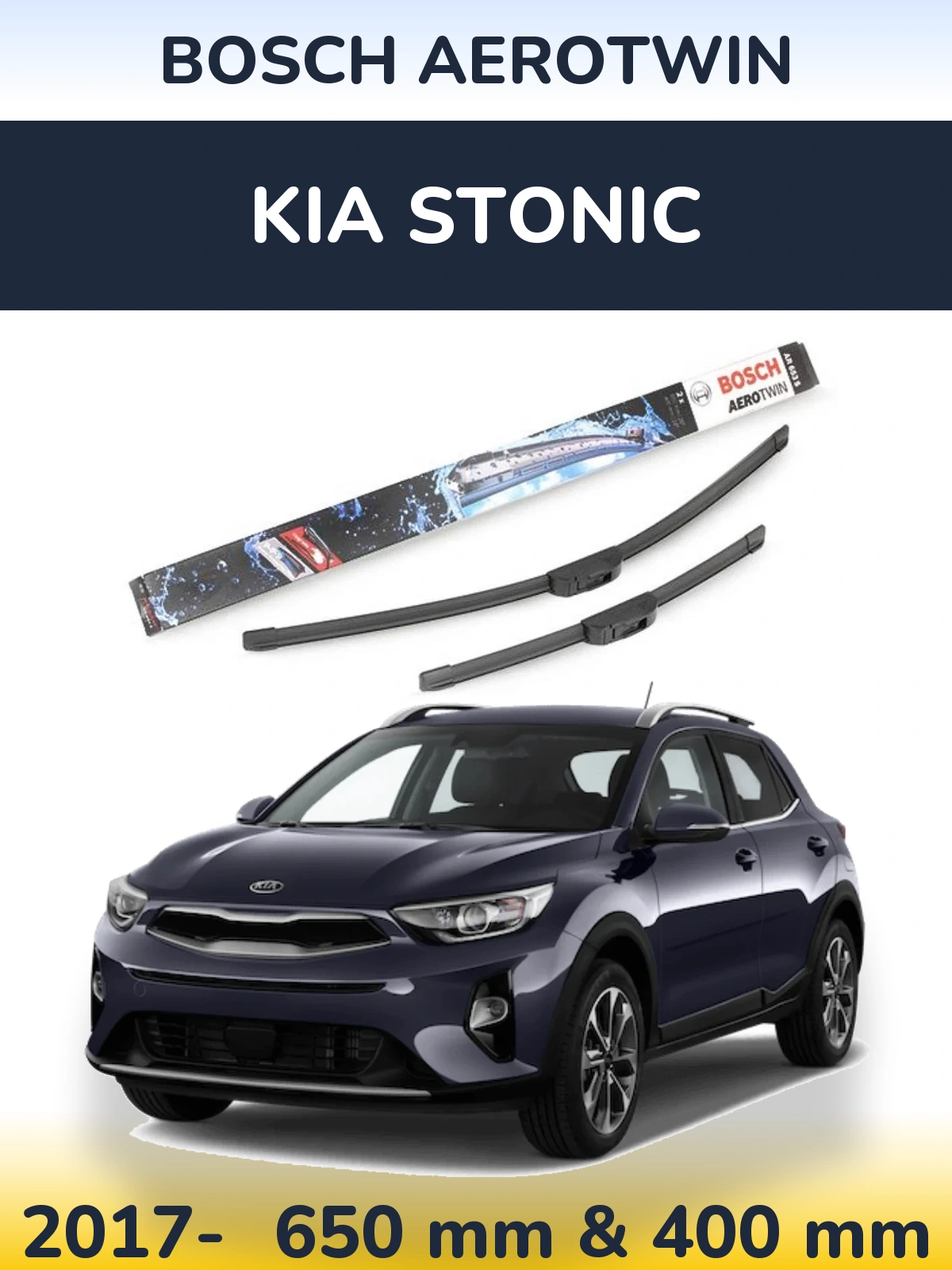 Front wiper blade set BOSCH AeroTwin 650 & 400 mm for KIA Stonic 2017-2026