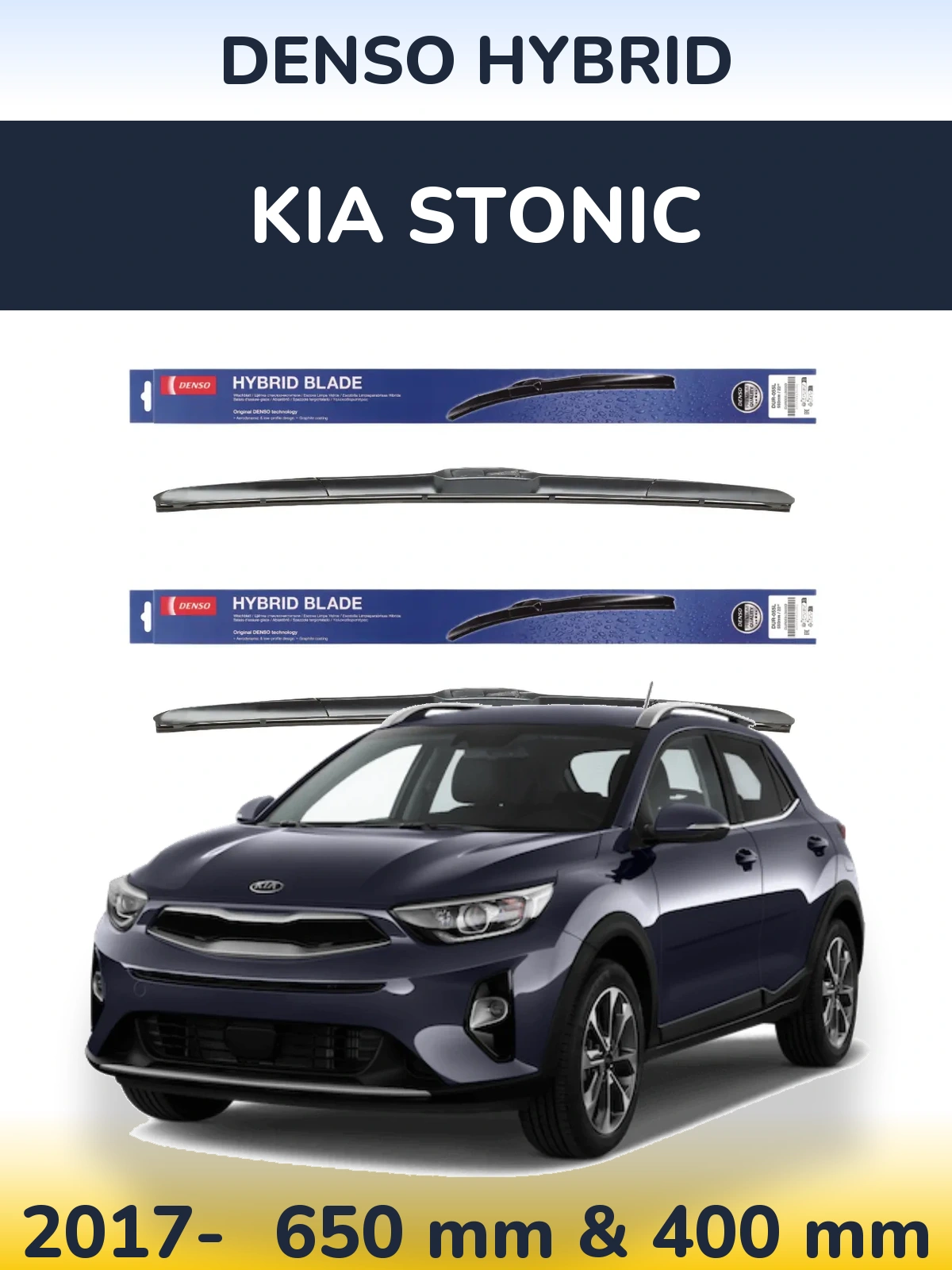 Front wiper blade set Denso Hybrid 650 & 400 mm for KIA Stonic 2017-2026