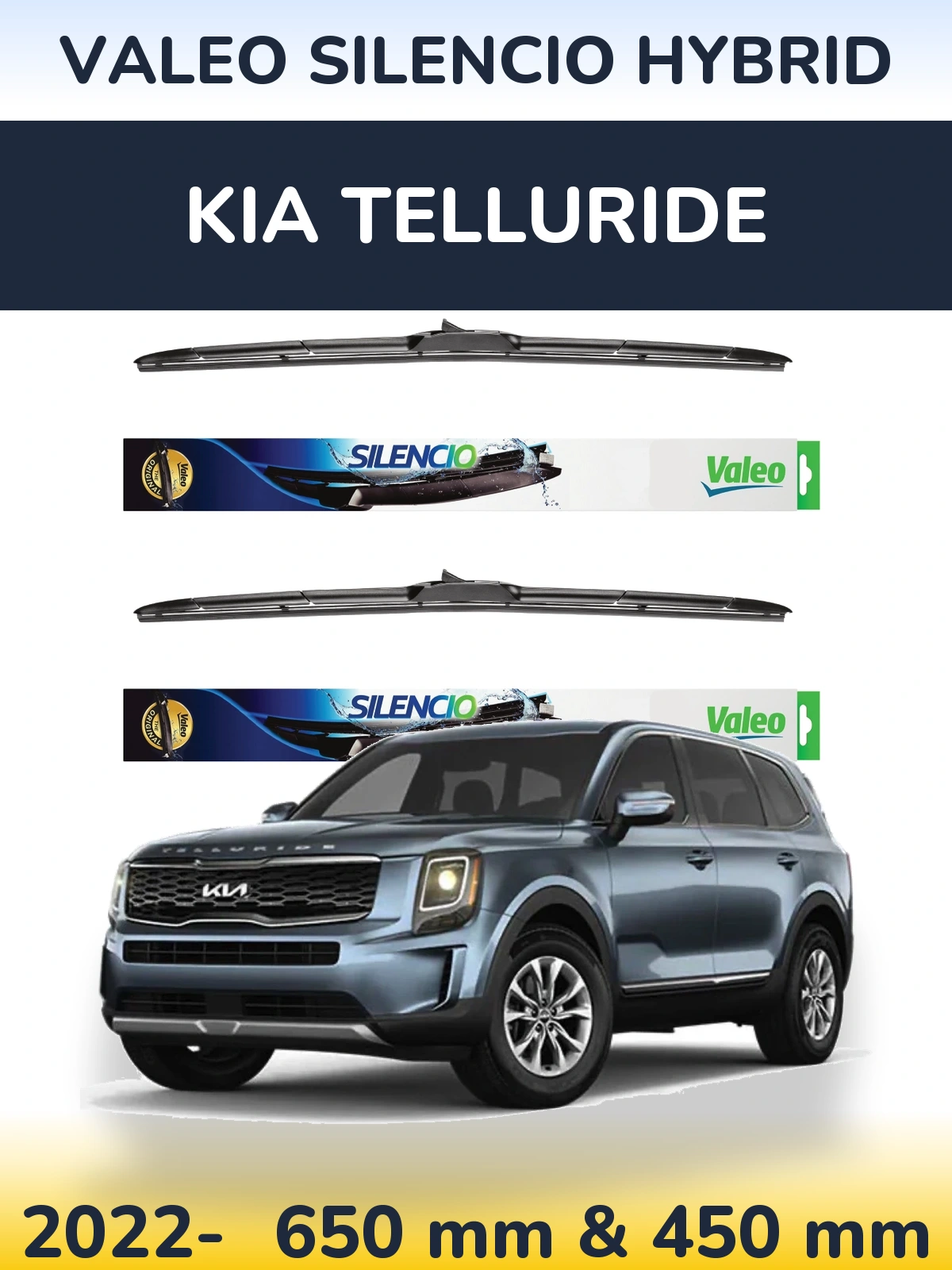 Комплект передних дворников Valeo Silencio Hybrid 650 & 450 мм для KIA Telluride 2022-2026