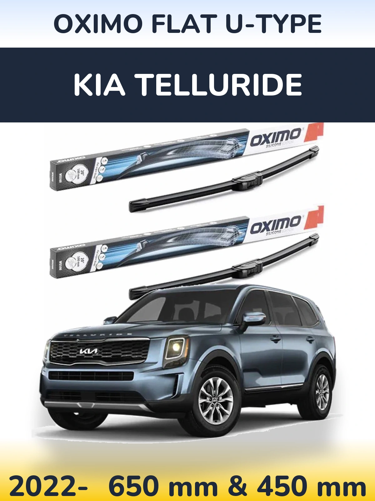 Front wiper blade set Oximo Flat U-type 650 & 450 mm for KIA Telluride 2022-2026