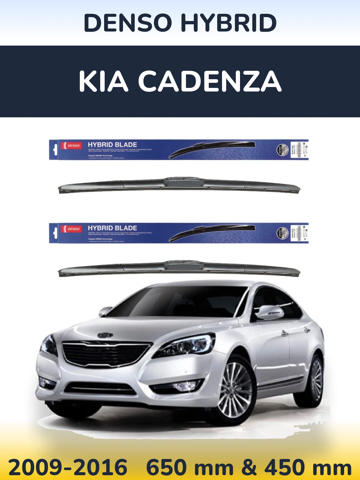 Front wiper blade set Denso Hybrid 650 & 450 mm for KIA Cadenza 2009-2016