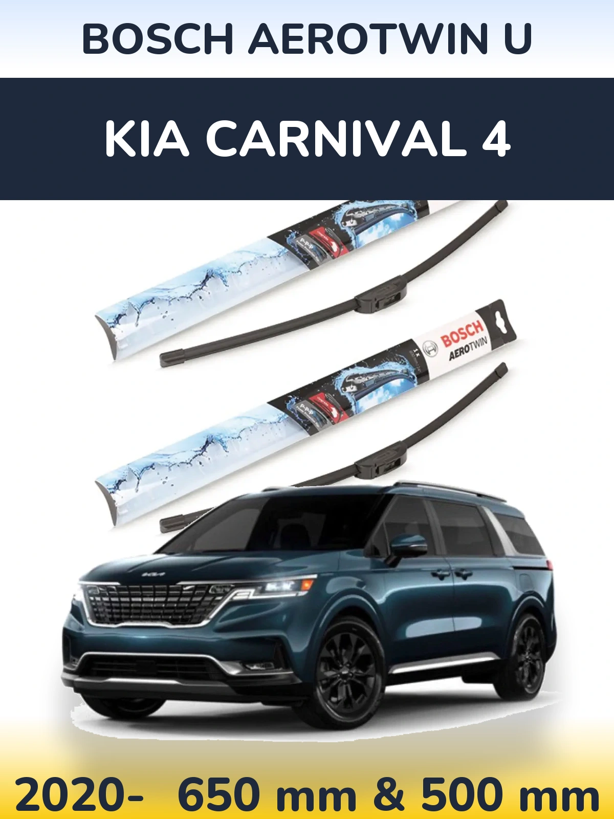 Front wiper blade set BOSCH AeroTwin U 650 & 500 mm for KIA Carnival 4 2020-2026