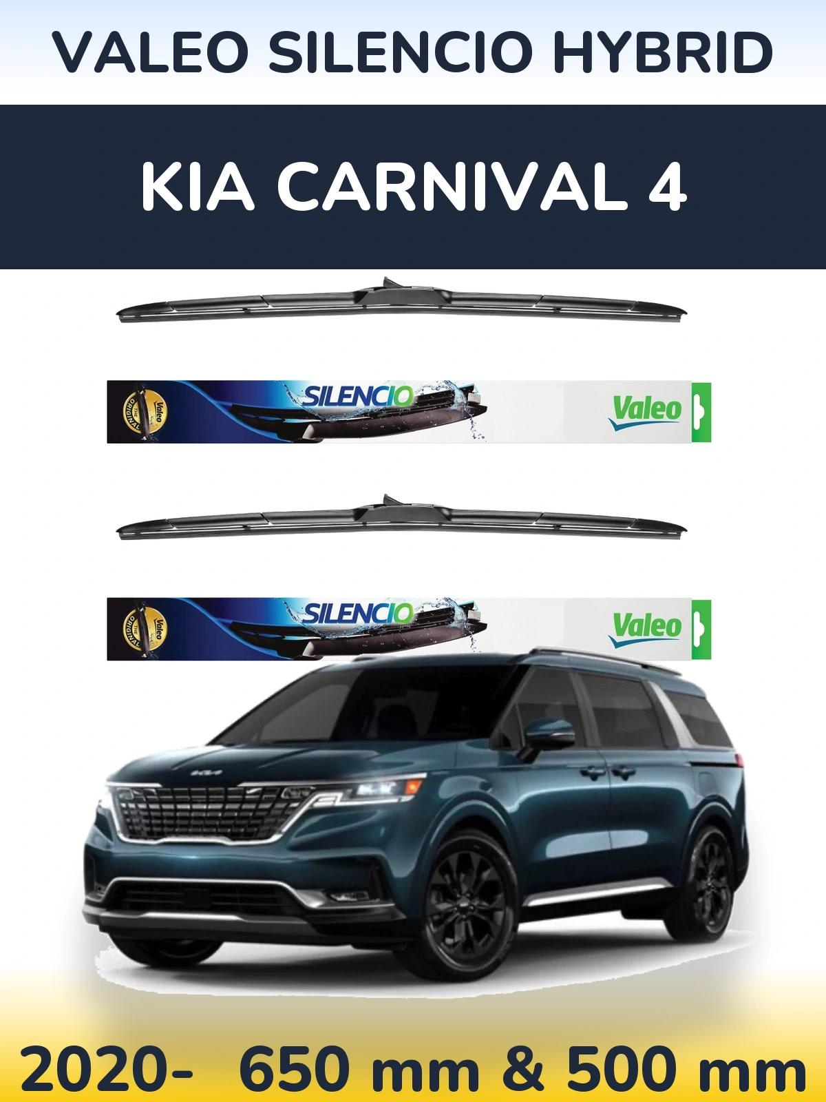 Комплект передних дворников Valeo Silencio Hybrid 650 & 500 мм для KIA Carnival 4 2020-2026