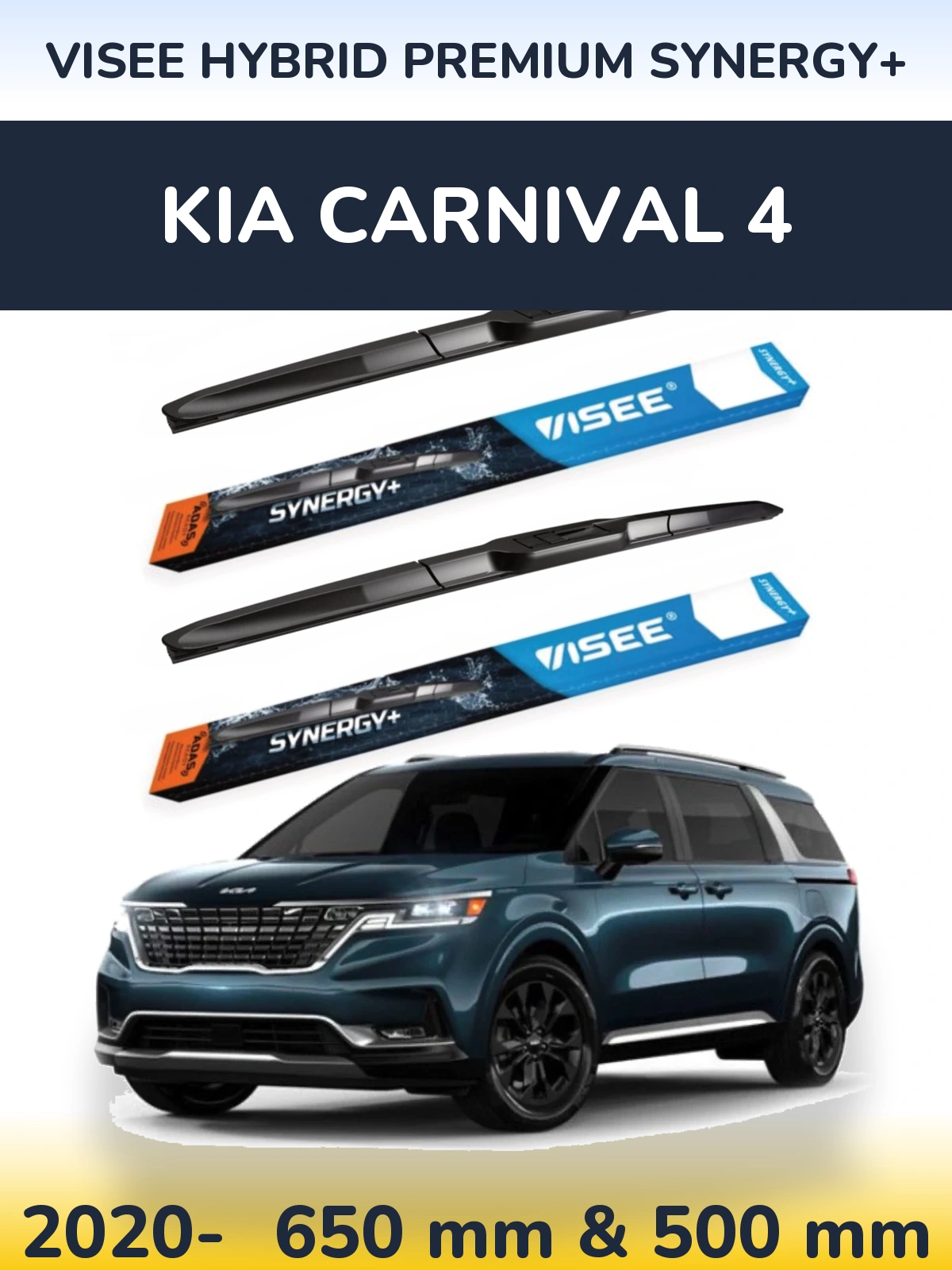 Front wiper blade set VISEE HYBRID PREMIUM SYNERGY+ 650 & 500 mm for KIA Carnival 4 2020-2026