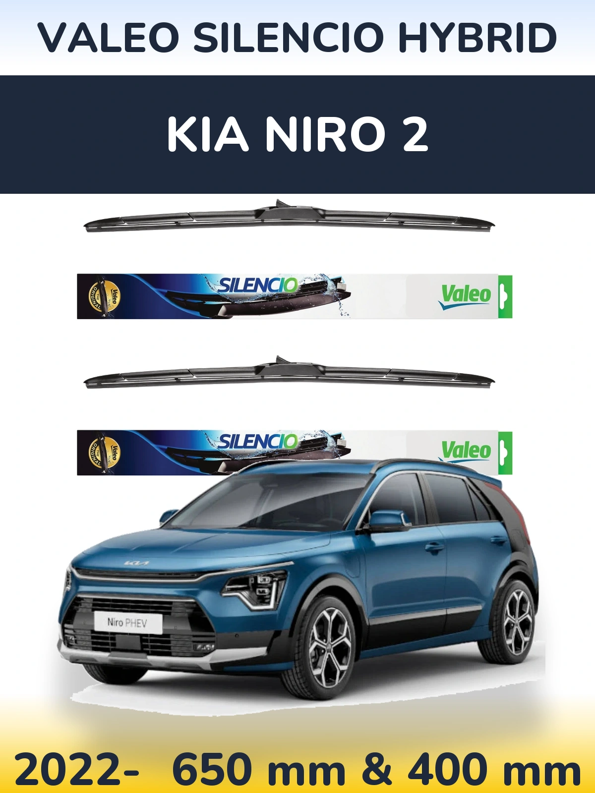 Комплект передніх щіток Valeo Silencio Hybrid 650 & 400 мм для KIA Niro 2 2022-2026