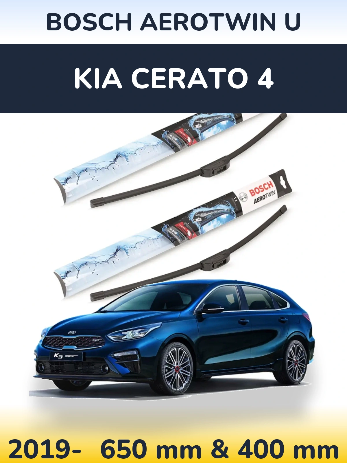 Front wiper blade set BOSCH AeroTwin U 650 & 400 mm for KIA Cerato 4 2019-2026